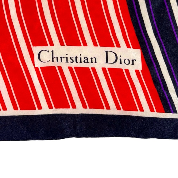 Vintage Christian Dior Silk Scarf Bold Geometric Print Stripes & Houndstooth - Picture 5 of 11